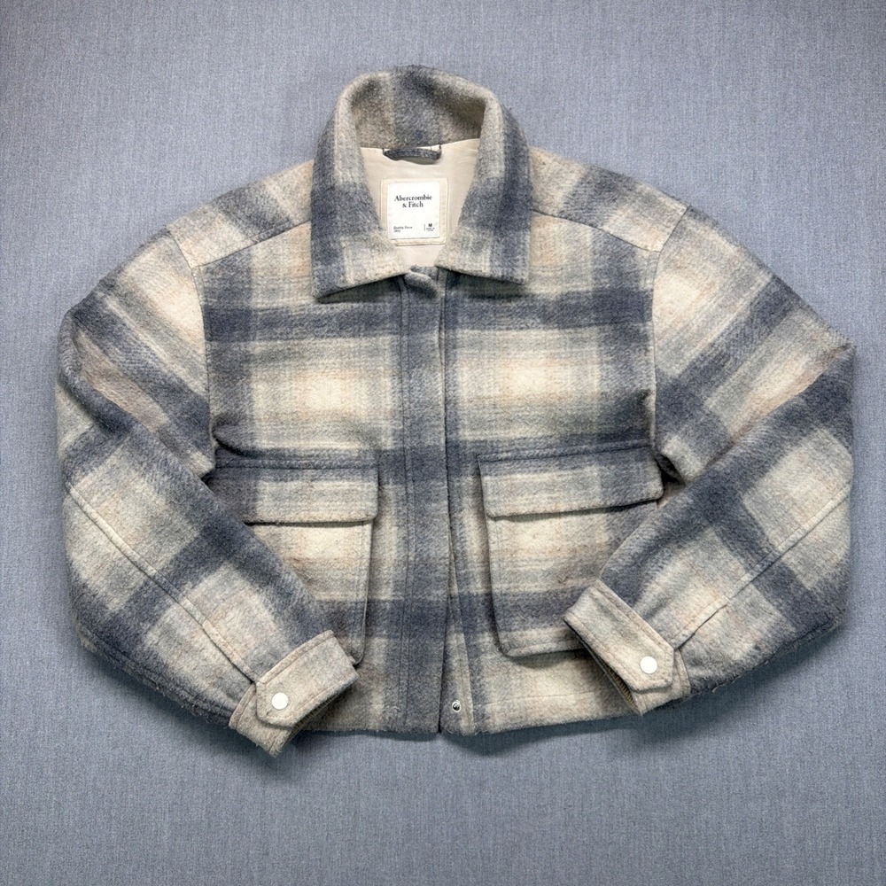 Abercrombie Fitch Shacket Women Medium Plaid Fleece Jacket Cozy Winter